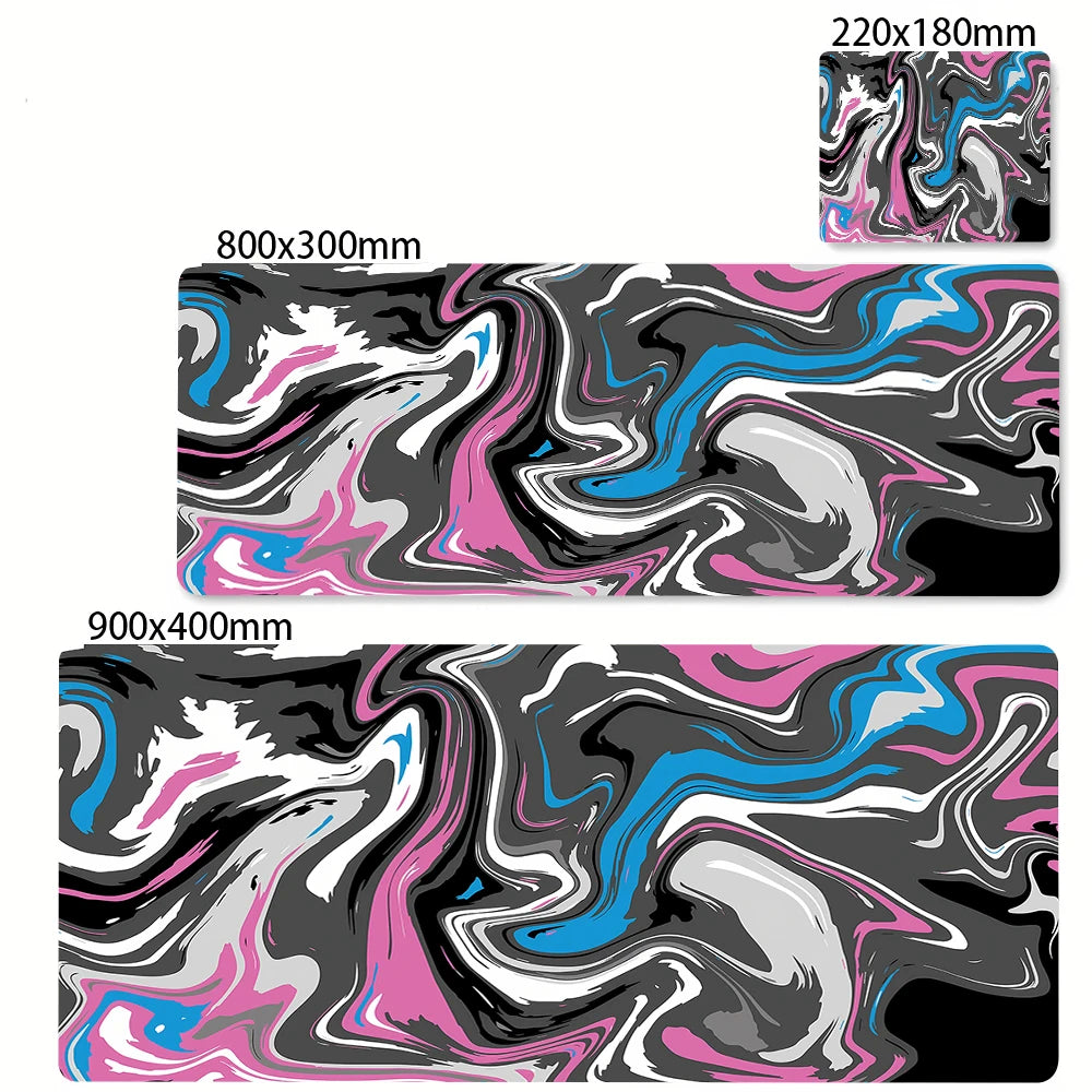 XXL Extended Mouse Pad 35.4 x 15.7 in (900 x 400 mm) Black & White Strata Liquid Anime Keyboard Desk Mat Anti-Slip Rubber