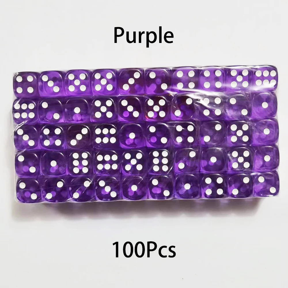 100-Pack 6-Sided Dice 14mm D6 Acrylic Rounded-Edge Transparent Dice for Board Games & DnD