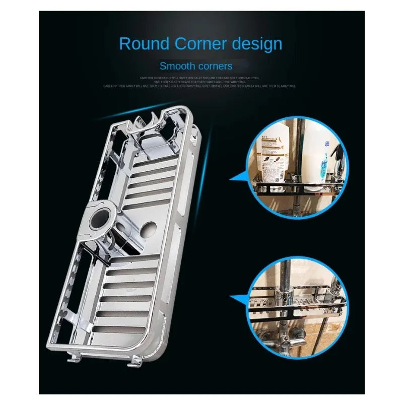 No-Drill Removable Shower Rod Shelf — Bathroom Soap Holder & Organizer for 24–25mm Rod (0.94–0.98 in)