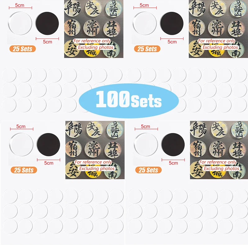 DIY Fridge Magnet Kit – 50 or 100 Pack Transparent Acrylic Magnets with Adhesive Backing (50 x 50 x 2 mm | 2.0 x 2.0 x 0.08 in)