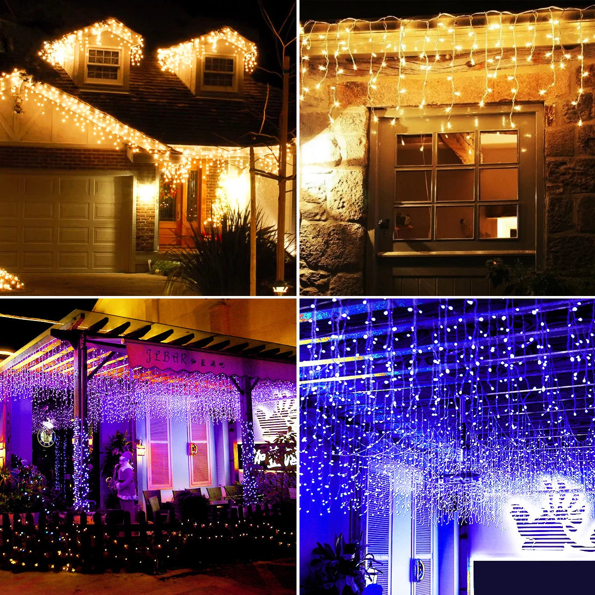 LED Curtain Icicle String Lights 5M (16.4 ft) x 0.4–0.6M (15.7–23.6 in) 96 LED Waterfall Festoon, Outdoor Christmas Garden & Eaves Decor