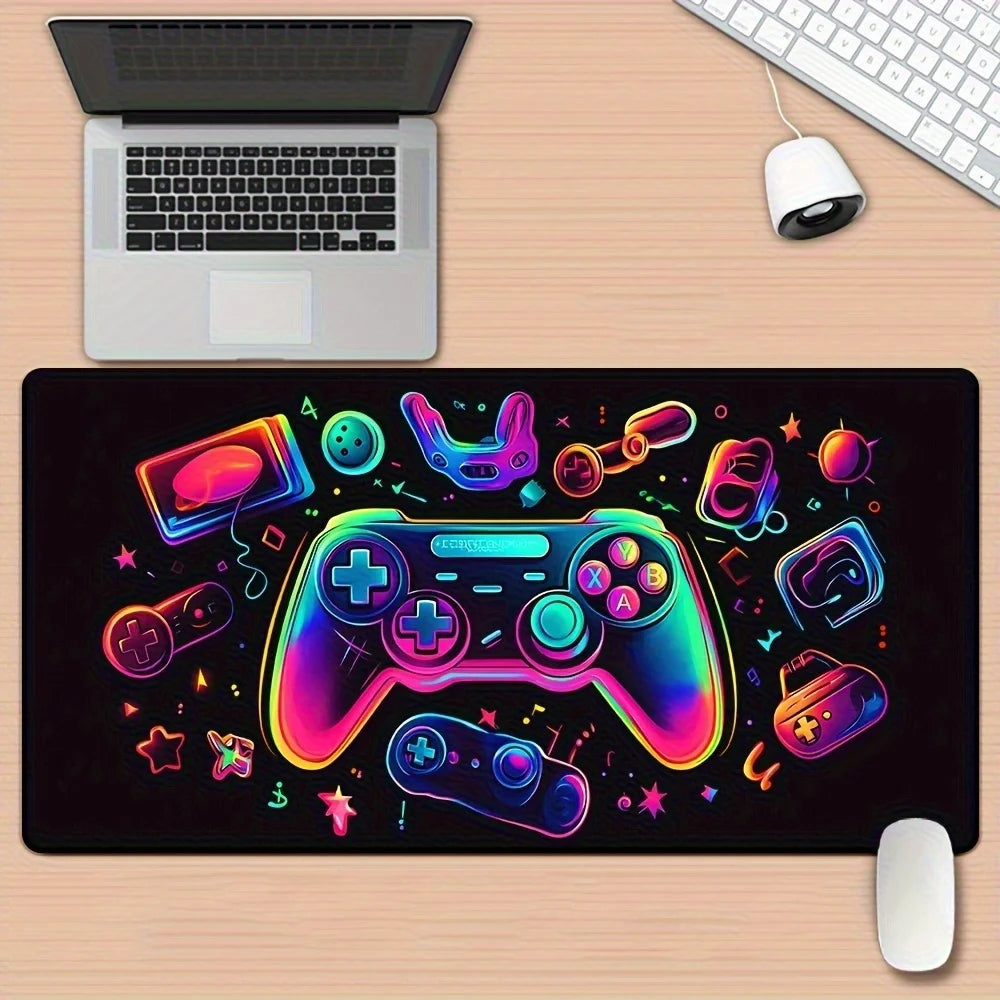 XXL Glowing Game Controller Mouse Pad, HD Printed Gaming Desk Mat for Keyboard & PC