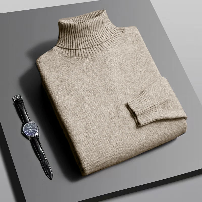 Men's Slim Fit Knit Turtleneck Sweater – Anti-Pilling Long Sleeve Pullover for Autumn & Winter
