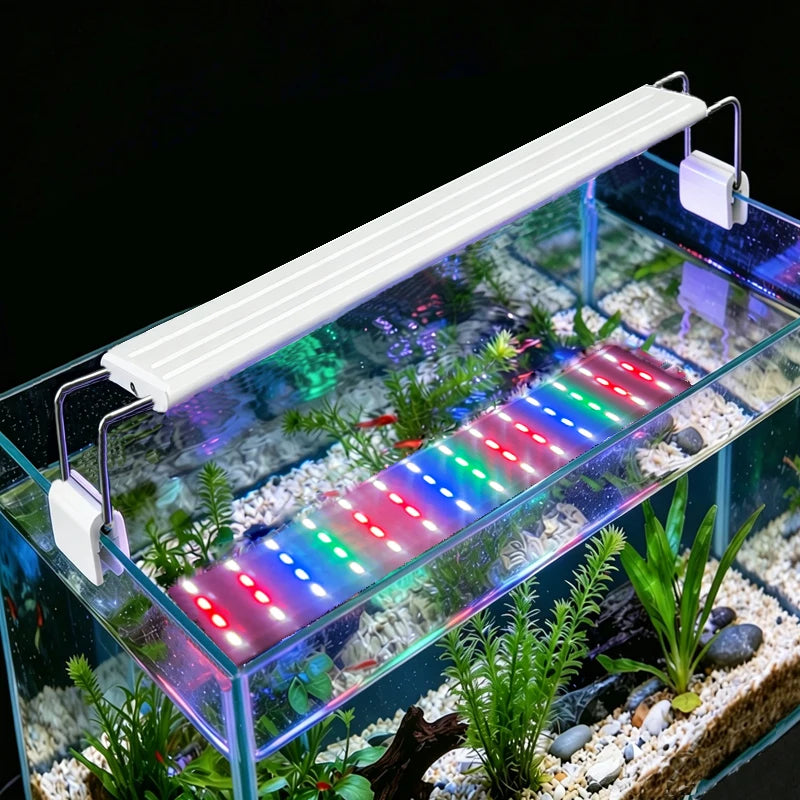 Adjustable 3-Color Full Spectrum LED Aquarium Light – Clip-On Telescopic Lamp for 18–75 cm (7–30 in) Fish Tanks