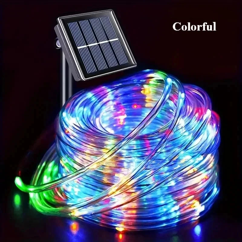 Solar LED String Lights (100/200 LEDs, 10m/20m | 32.8ft/65.6ft) Waterproof IP65 Tube Rope Fairy Lights for Garden Patio Wedding Christmas