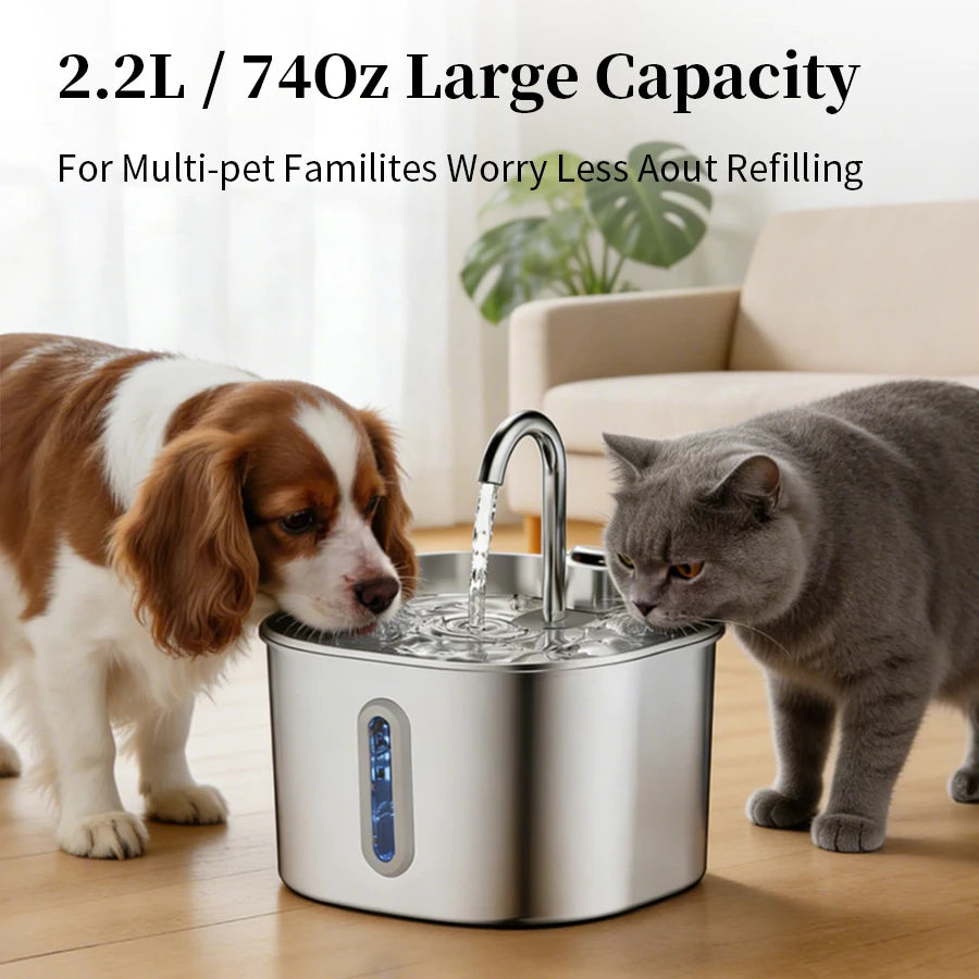 Large Stainless Steel Pet Water Fountain 2.2L view 5