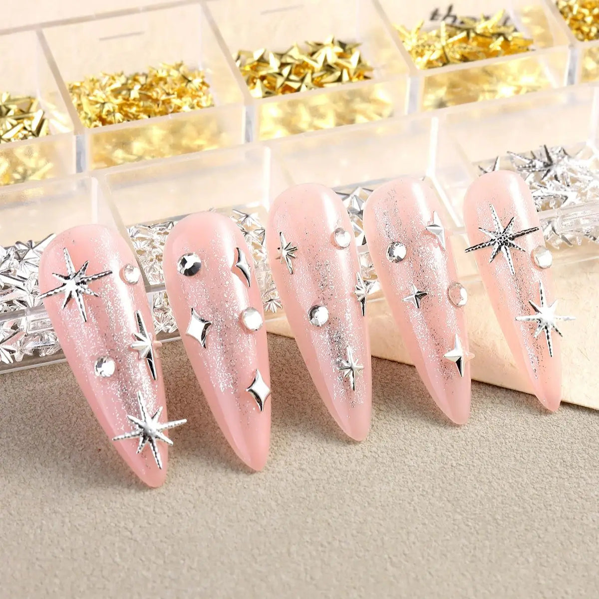 3D Gold Star & Moon Nail Charms for Nail Art view 6