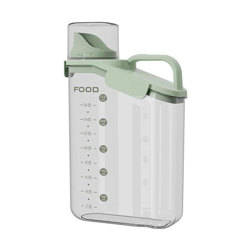 Airtight Transparent Food Storage Container - Cereal Dispenser with Funnel Spout & Built-In Measuring Cup, Stackable BPA-Free Pantry Organizer for Grains Snacks Pet Food