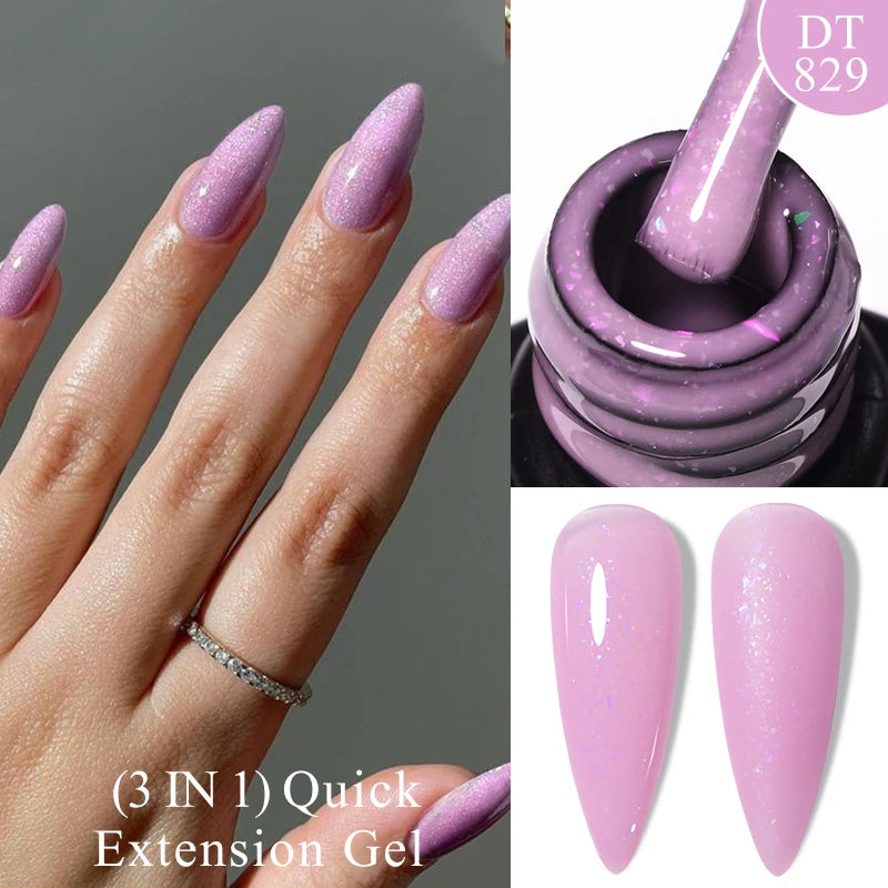 7ml Quick Extension Gel Nail Polish – Glitter Pink, Gold, Purple, Milky White | UV/LED Builder Gel for Nail Extensions