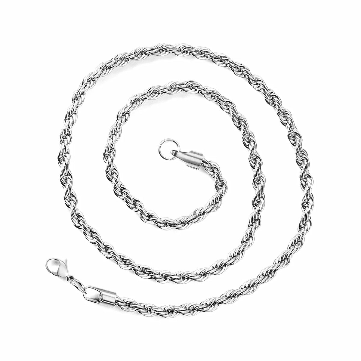 Silver Stainless Steel Rope Chain Necklace — Twisted Singapore Link for Men & Women, Widths 2mm/3mm/4mm/5mm (0.08–0.20 in)