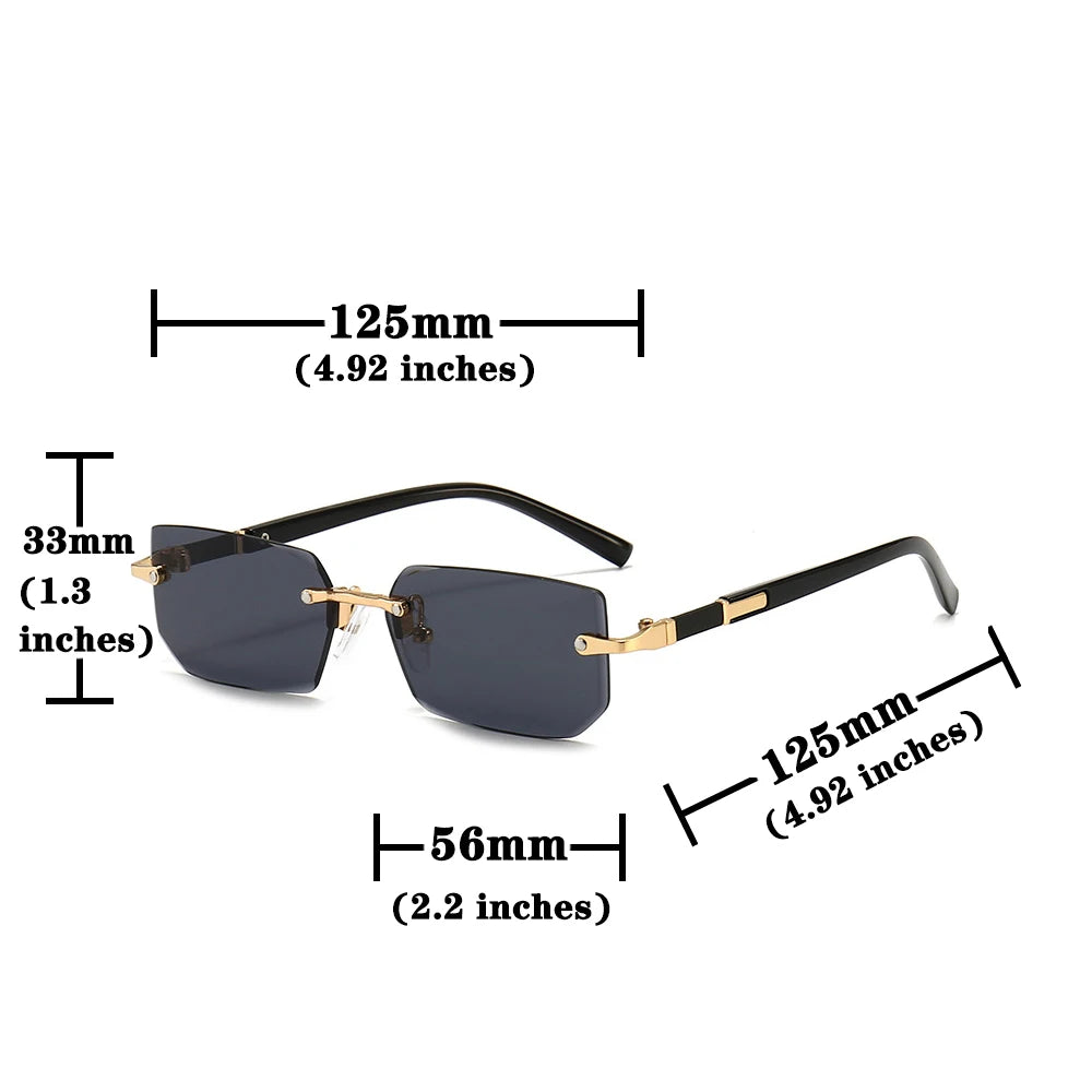 Rimless Rectangle Sunglasses for Women Small Frame Fashion Summer Travel Shades