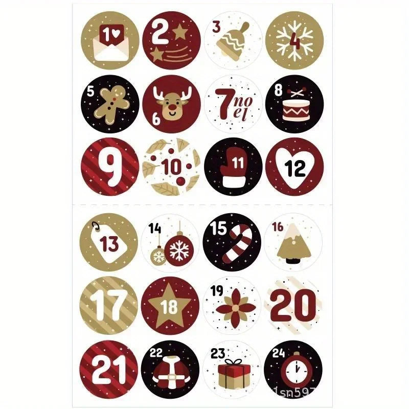 Advent Calendar Number Stickers 1-24 - Paper Seal Labels for Christmas DIY Gifts, Baking, Envelopes & Party Favors