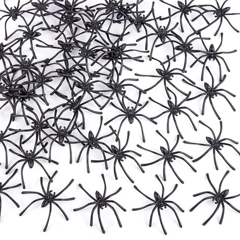 20/40/100-Pack Luminous Black Plastic Spiders – Small Halloween Party Decorations & Prank Toys