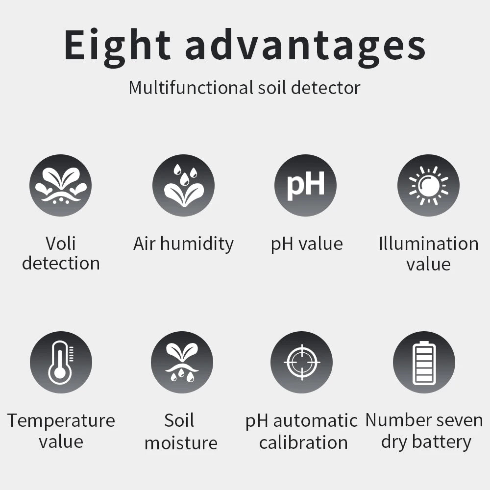 6-in-1 Soil Tester pH Moisture Light Temperature Humidity Nutrient Meter for Garden & Pots