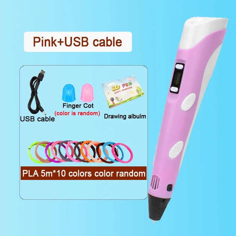 3D Printing Pen with LED Display – PLA 1.75mm Compatible, Adjustable Temp & Speed, USB 5V/2A Kids DIY Art Tool
