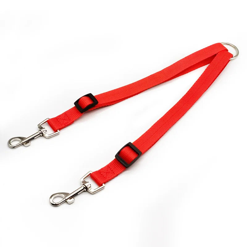 Adjustable Double Dog Leash — No-Tangle 2-Dog Distributor Lead, 30–50 cm (12–20 in) Nylon Walking Leash, Black