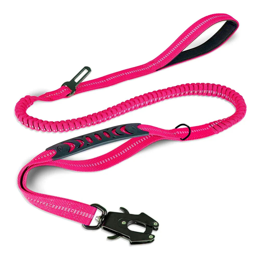 Heavy-Duty Reflective Bungee Dog Leash with Car Seatbelt - No-Pull Tactical Leash for Large Dogs, 47–70 in (120–178 cm)