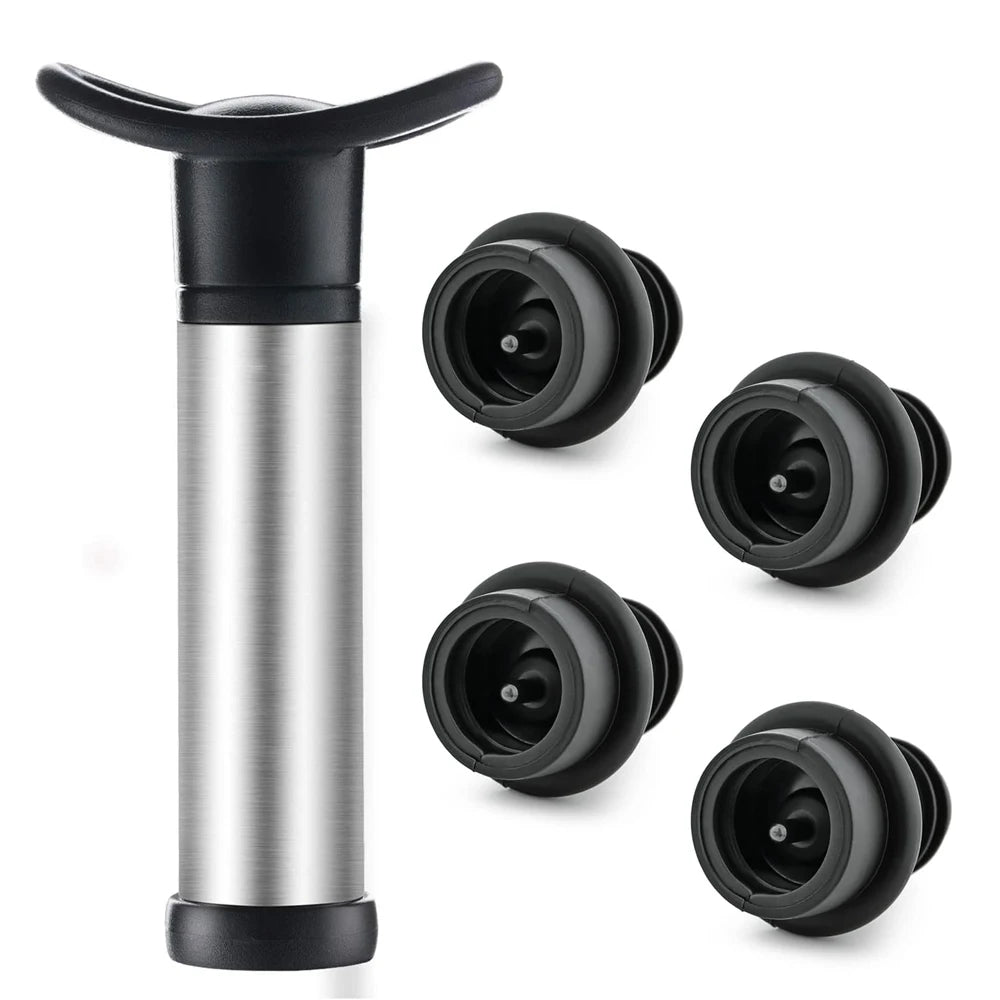 Vacuum Wine Stopper Pump with Silicone Seal — Reusable Wine Preserver Bottle Stopper for Barware
