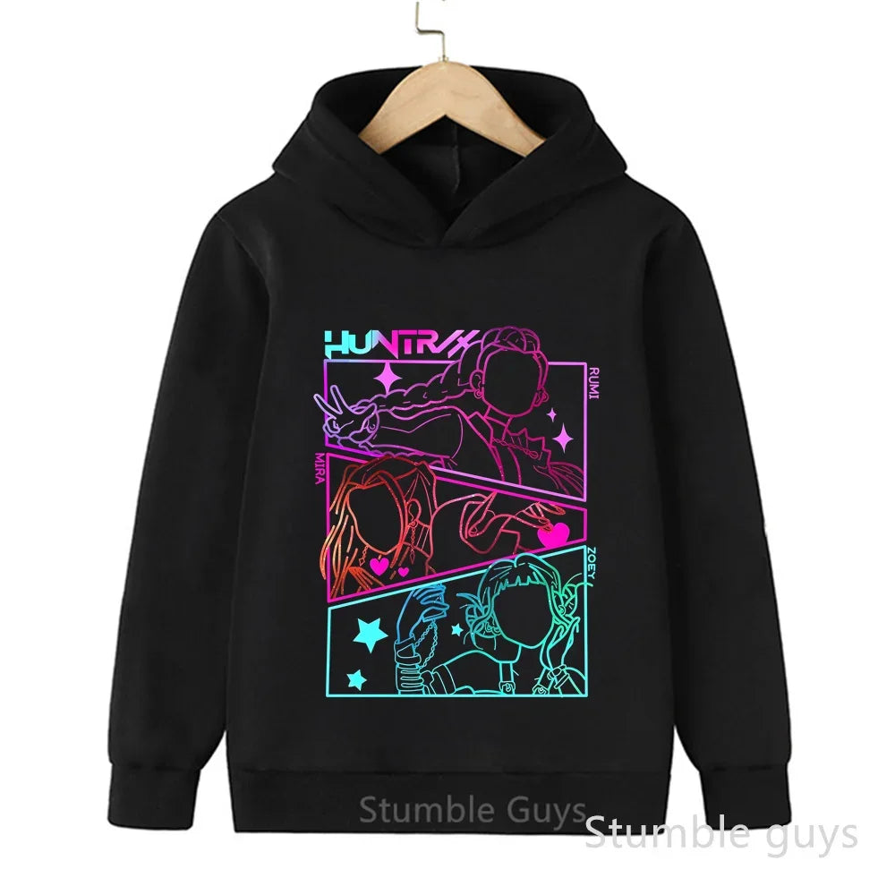 Kids Anime Demon Hunters Hoodie - K-Pop Style Warm Casual Sweatshirt for Boys & Girls