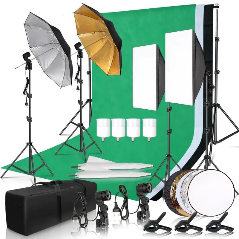 Photography Lighting Kit Softbox Umbrellas 33in/84cm 50x70cm Backdrops Light Stands Portable Photo Studio