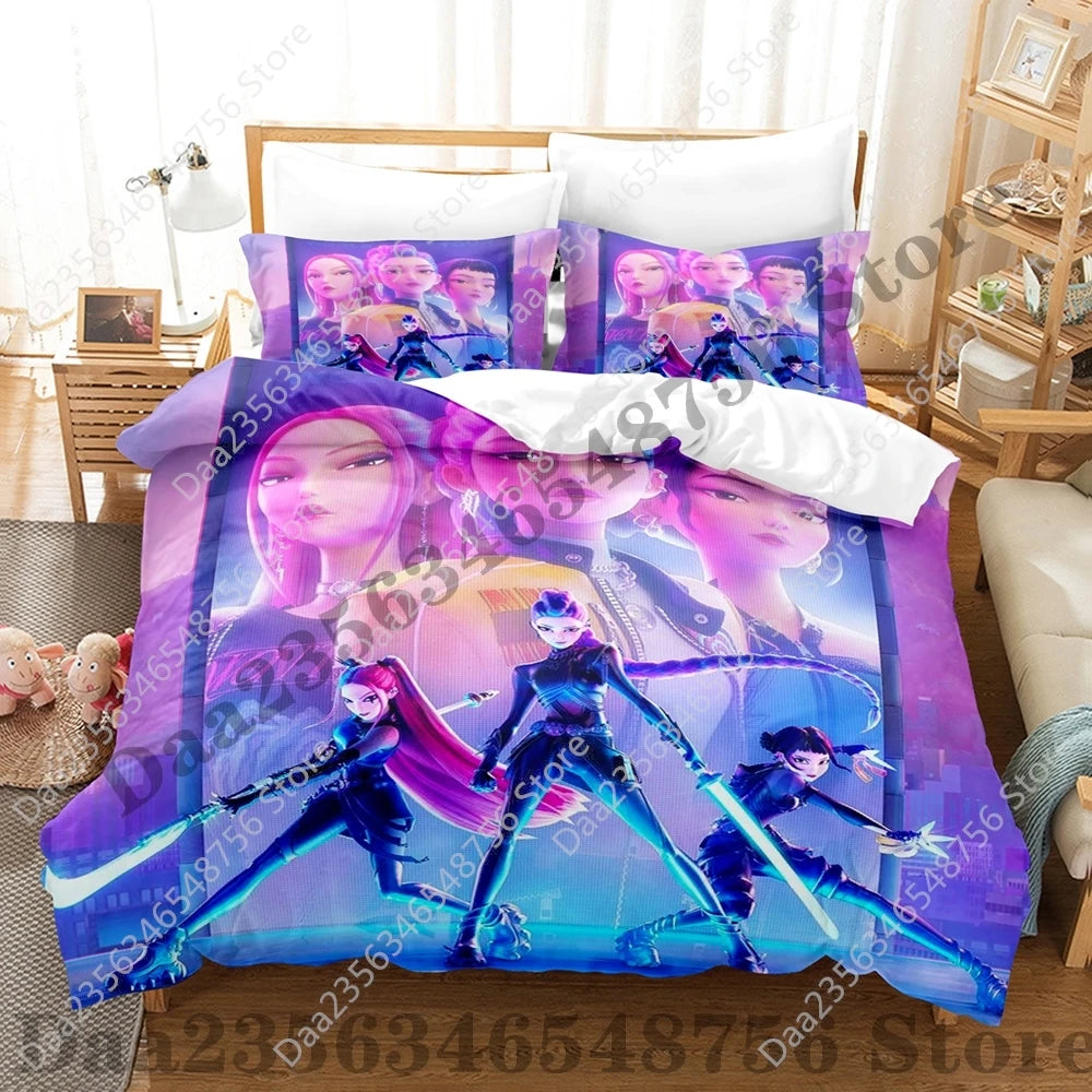 K-Pop Demon Hunter Anime 3D Print Duvet Cover Set – Twin/Full/Queen/King 3-Piece Bedding (Duvet Cover + 2 Pillowcases)