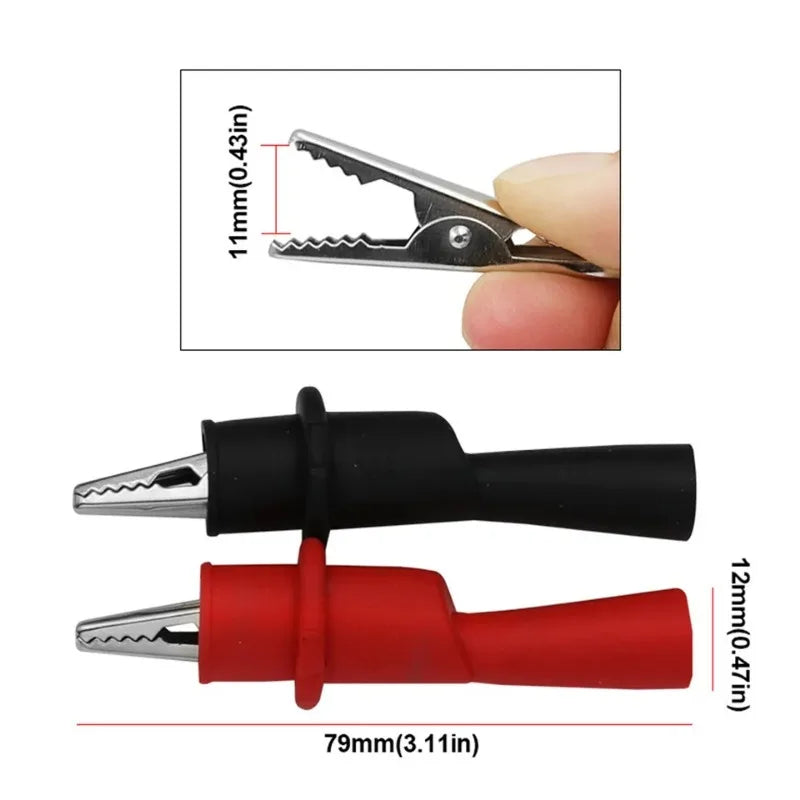 2-Pack Alligator Clip Test Leads for Multimeter – 10A 1000V Red & Black Crocodile Clips