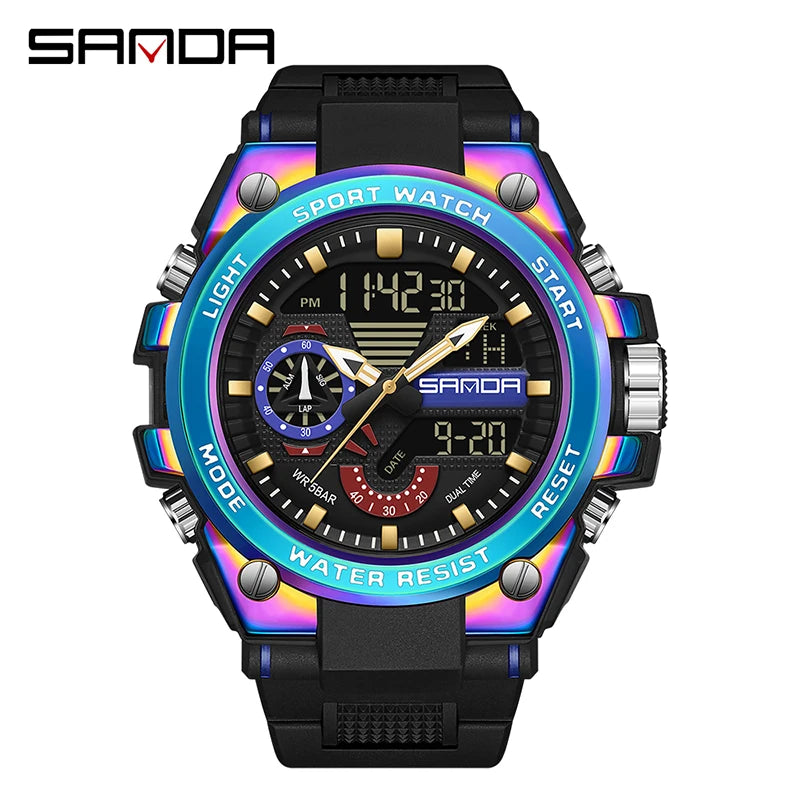 LED Dual Display Men's Digital Sports Watch - Shock Resistant Waterproof Analog-Digital