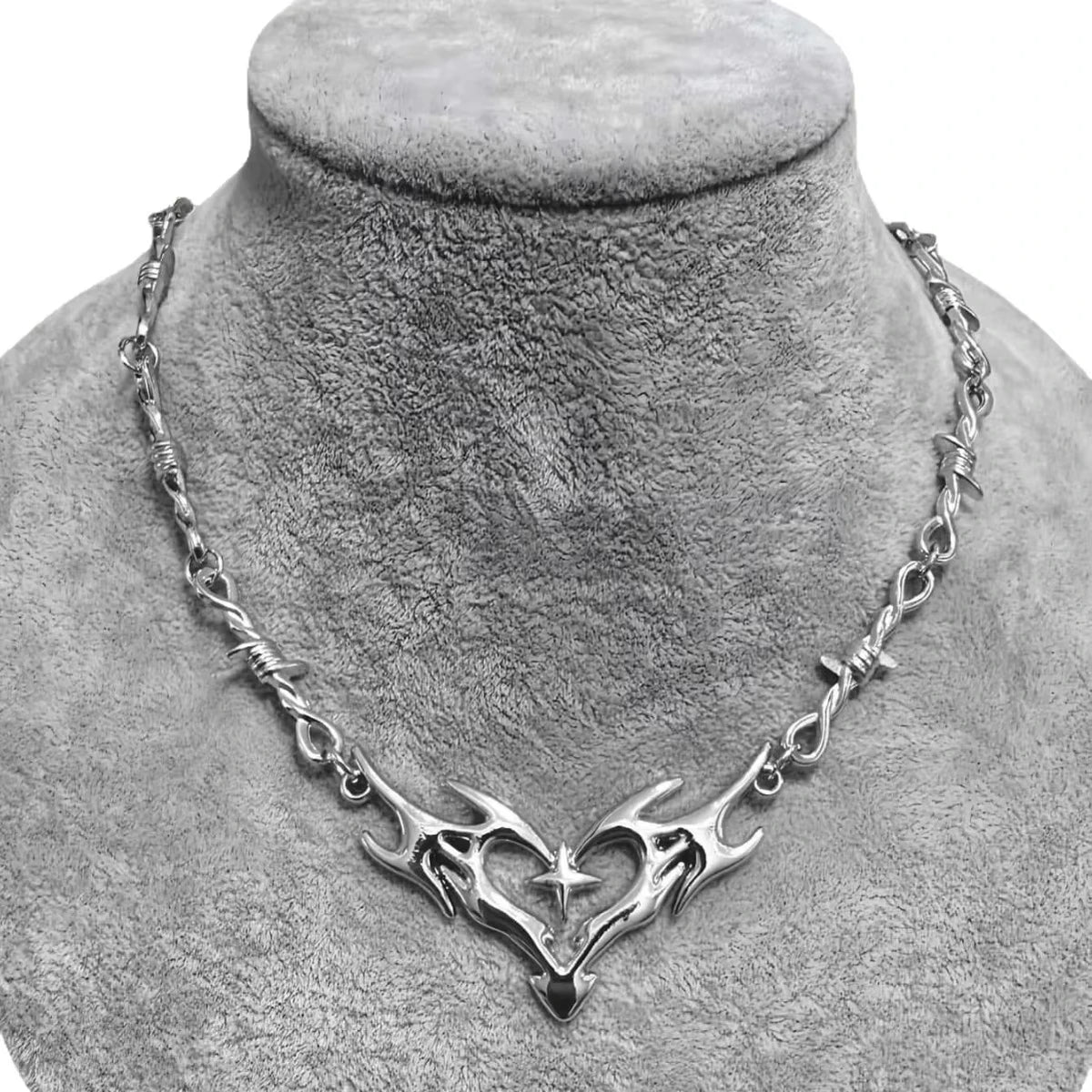 Flame Heart Cross Choker Necklace – Punk Gothic Barbed Wire Thorns Charm (Unisex, Y2K)