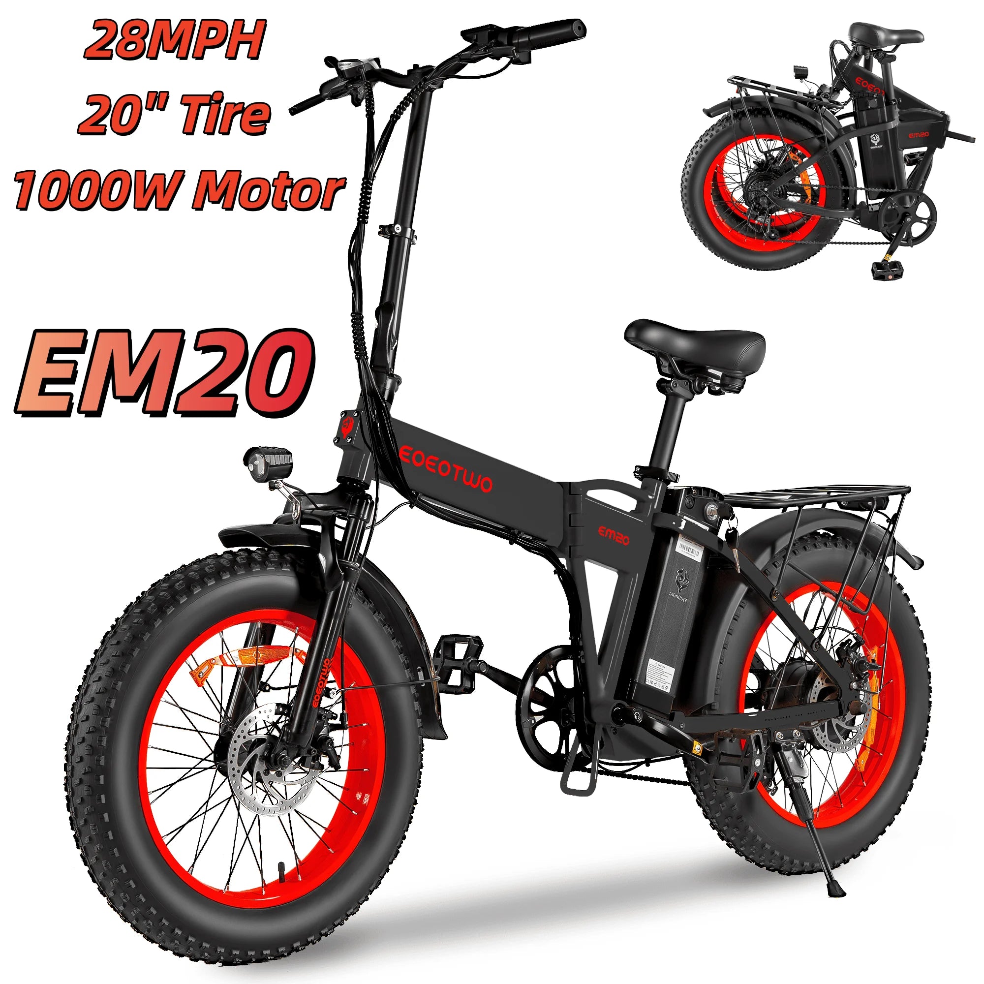 Adult Electric Fat Tire Bike 26-inch (66 cm), 1000W Motor (up to 1500W peak), 34 MPH (55 km/h), 60‑Mile Range, 4.0-inch Tires