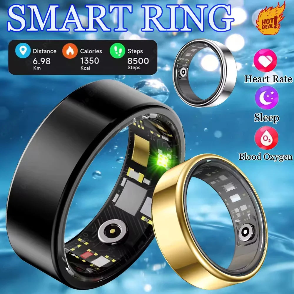 Unisex Smart Ring Health Tracker with Charging Case – Heart Rate & SpO2, Skin Temperature, Bluetooth Call, 5ATM Waterproof for Android & iOS