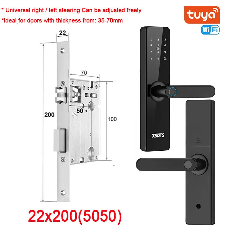 Smart Fingerprint Door Lock WiFi Tuya App — Biometric Keypad, Card & Mechanical Key with USB Emergency Power, Built-In Camera & Doorbell