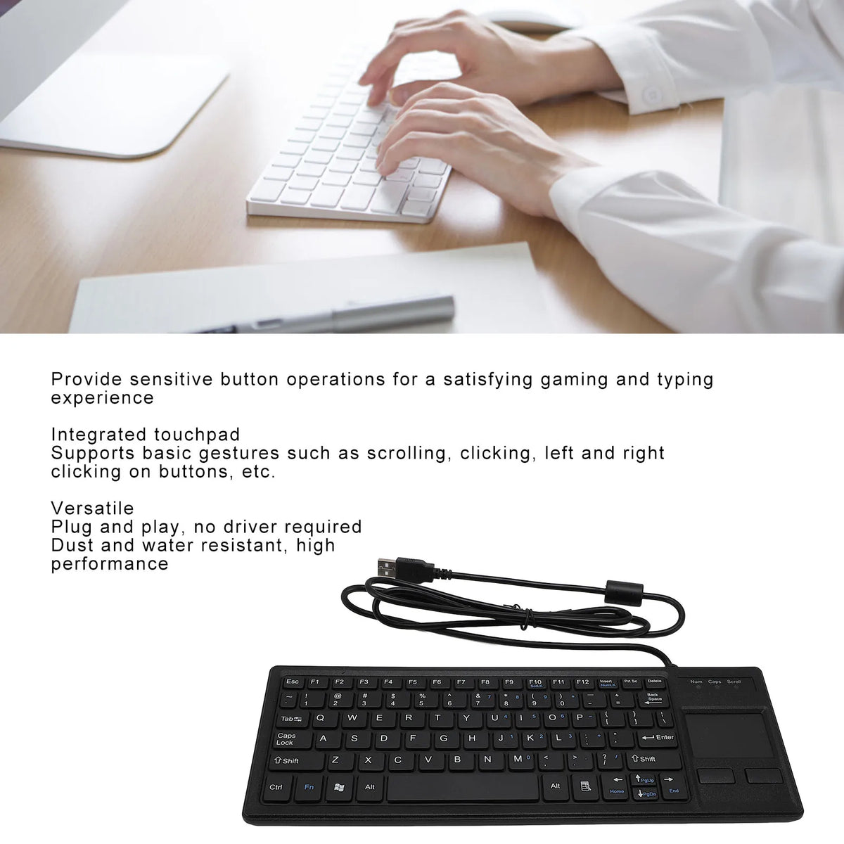 Mechanical USB Industrial Keyboard with Integrated Touchpad & USB Hub, Water-Resistant IP68, 82-Key Compact 12.2 x 4.53 x 0.47 in (310 x 115 x 12 mm) for PC Laptop
