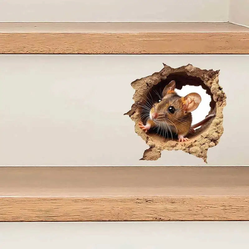 Cute Mouse Hole Wall Decal - Removable Cartoon Mouse Sticker for Living Room & Bedroom Home Decor