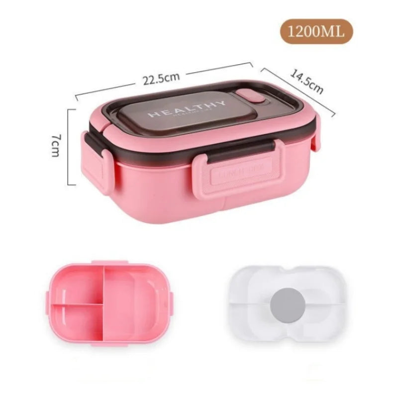 1200ml (1.2L / 40.6 fl oz) Double Layer Leakproof Microwaveable Lunch Box with Fork and Spoon - Portable Compartmental Bento Box for Picnic & Meal Prep