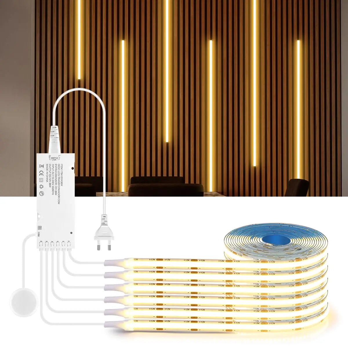 LED COB Touch Dimmable Light Strip for Acoustic Panels Wall Background Lamp Under-Cabinet Shelf Bedroom Night Light