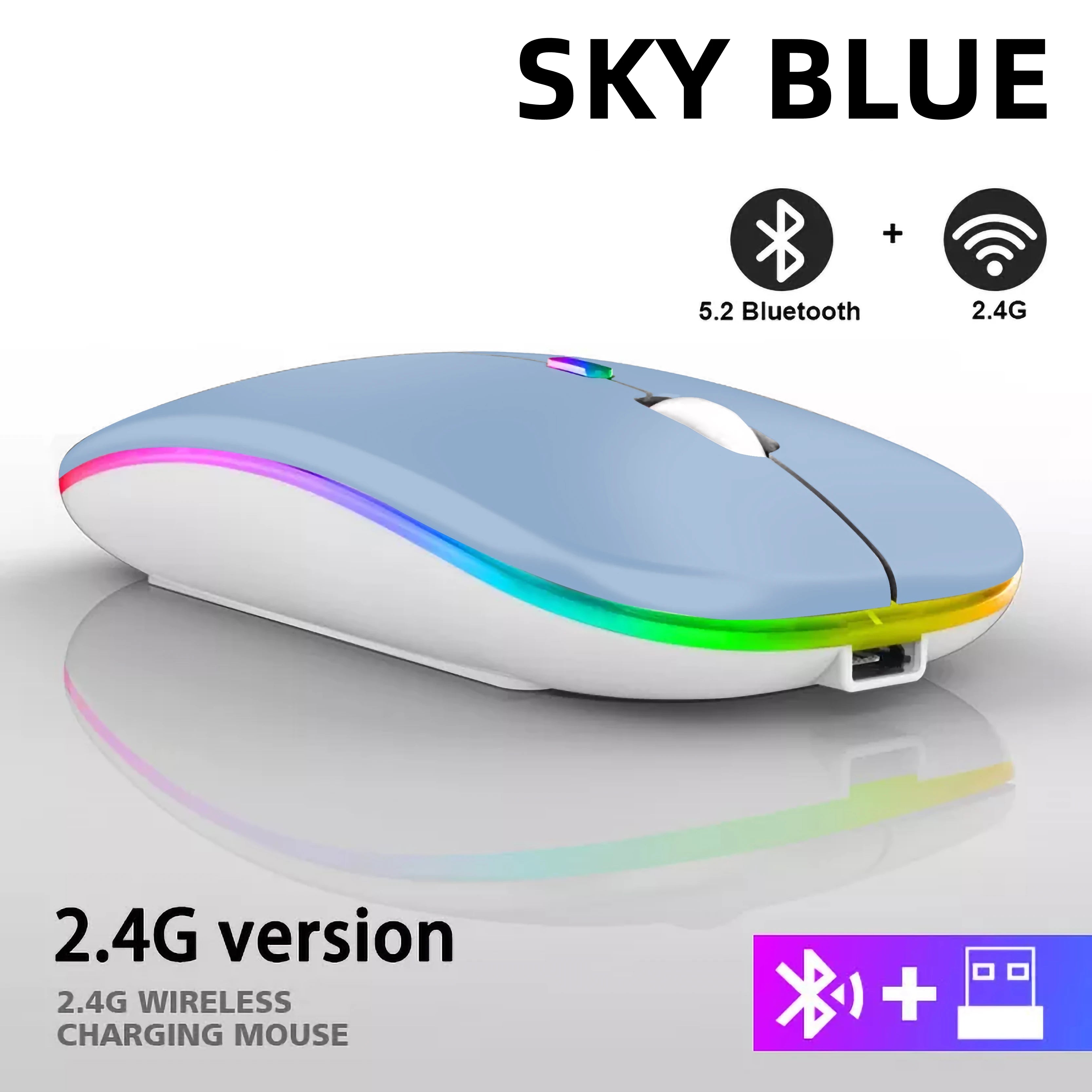 Rechargeable Dual-Mode Wireless Mouse — Bluetooth & 2.4GHz USB Receiver, RGB Backlight, 1600 DPI for Laptop PC MacBook Tablet