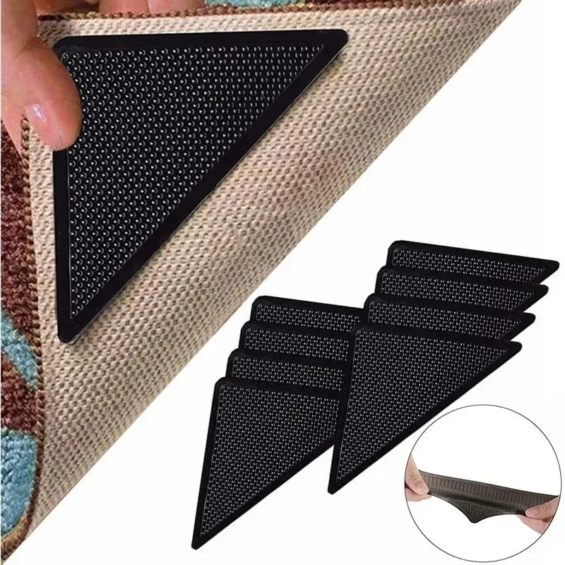 Triangular Rug Grippers 4/8-Pack – Anti-Slip Corner Carpet Pads, Washable Reusable for Tile & Hardwood