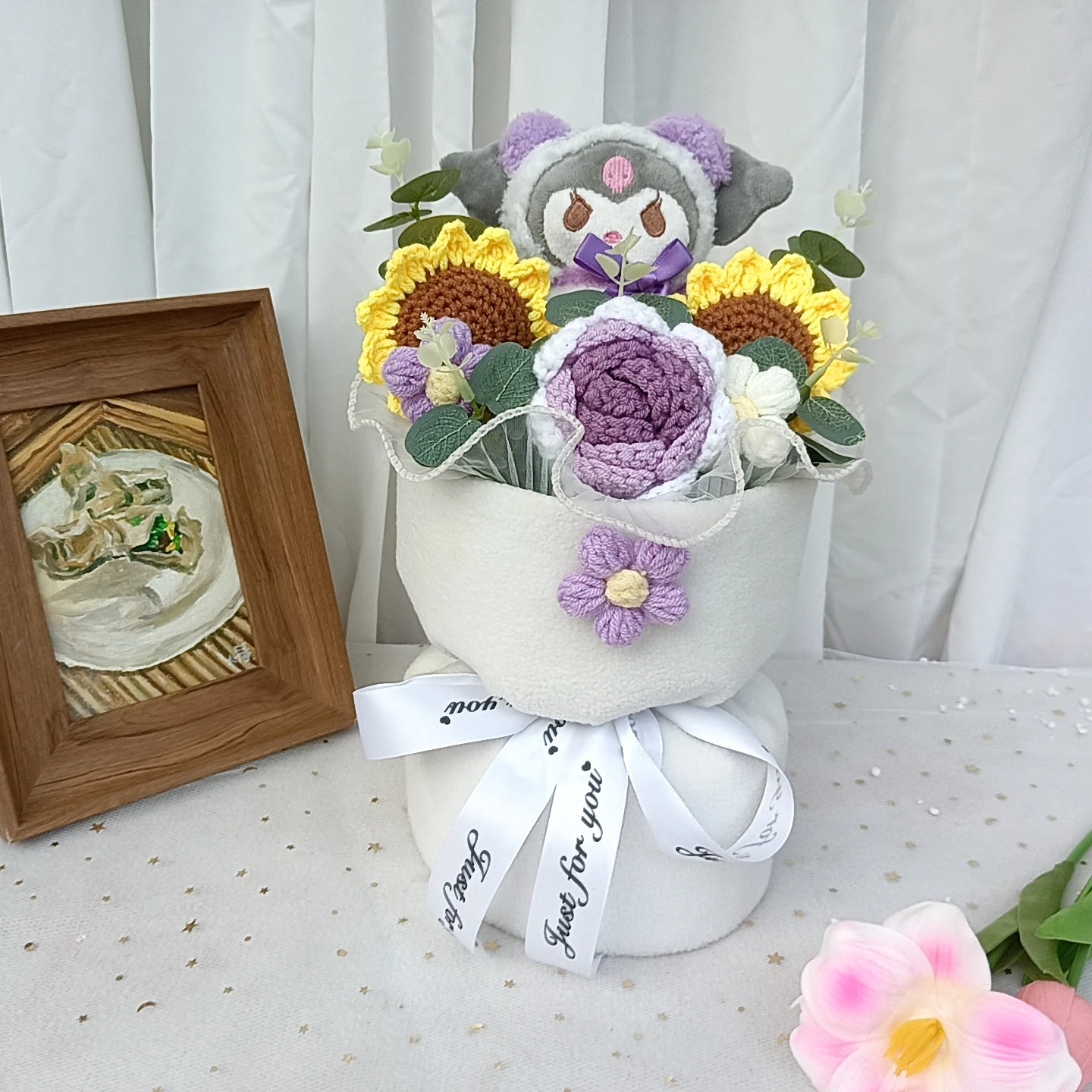 Kawaii Cat Plush Bouquet with Soap Rose Flowers — Cute Valentine's Day, Birthday & Graduation Gift