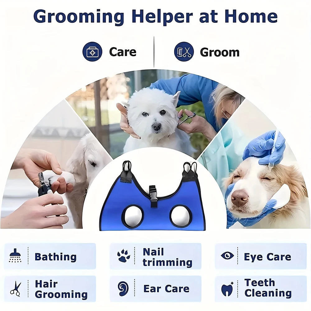 Pet Grooming Hammock Restraint Bag for Cats & Small Dogs, Nail Clipper Fixing Sling with Hook Fastener, Anti-Scratch Grooming Aid