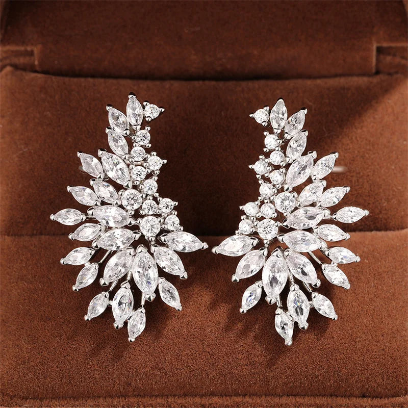 Trendy Fully Paved Cubic Zirconia Stud Earrings for Women Statement Party Jewelry
