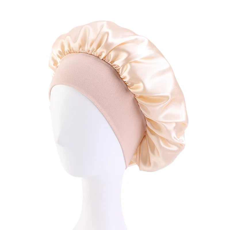 Women's Satin Wide-Brim Sleep Bonnet – Elastic Hair Care Night Cap, One Size
