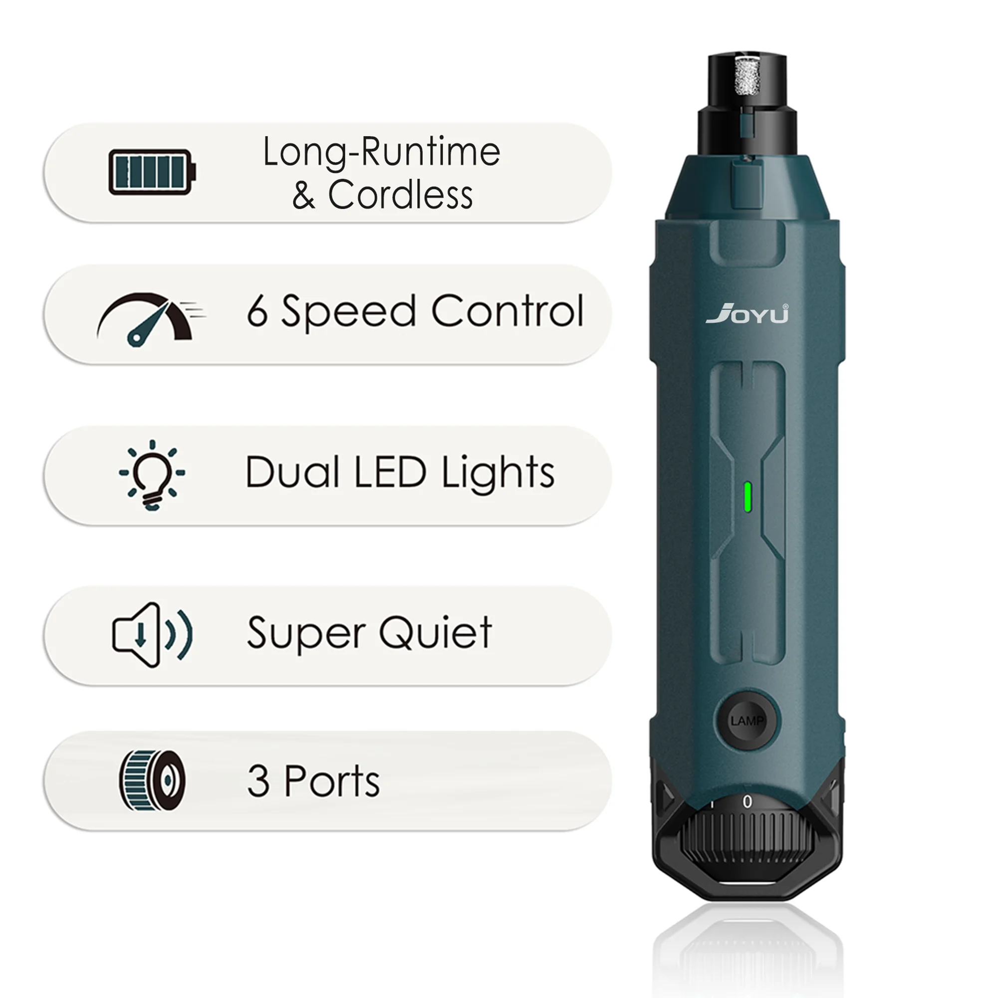 6-Speed Rechargeable Dog Nail Grinder Quiet Electric Pet Nail Trimmer for Painless Paw Grooming