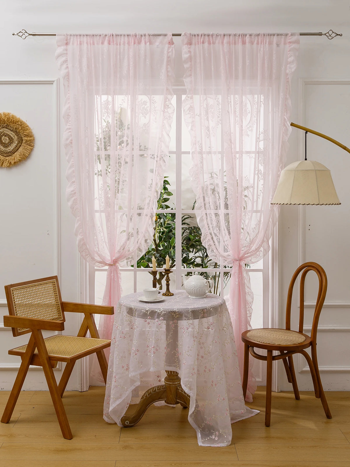 78-Inch (198 cm) Pink Lace Rod-Pocket Sheer Curtain – Floral Translucent Drapes for Girls Bedroom & Balcony