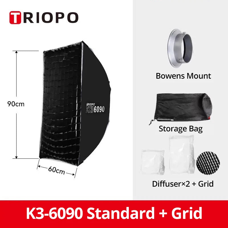 Quick-Setup Octagon Softbox with Bowens Mount — 55/65/90/120cm (21.7/25.6/35.4/47.2 in) for Studio LED Video Lights