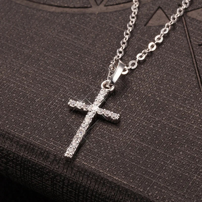 Zircon Cross Pendant Necklace – Rhinestone Hip Hop Pendant Chain, Unisex Fashion Jewelry