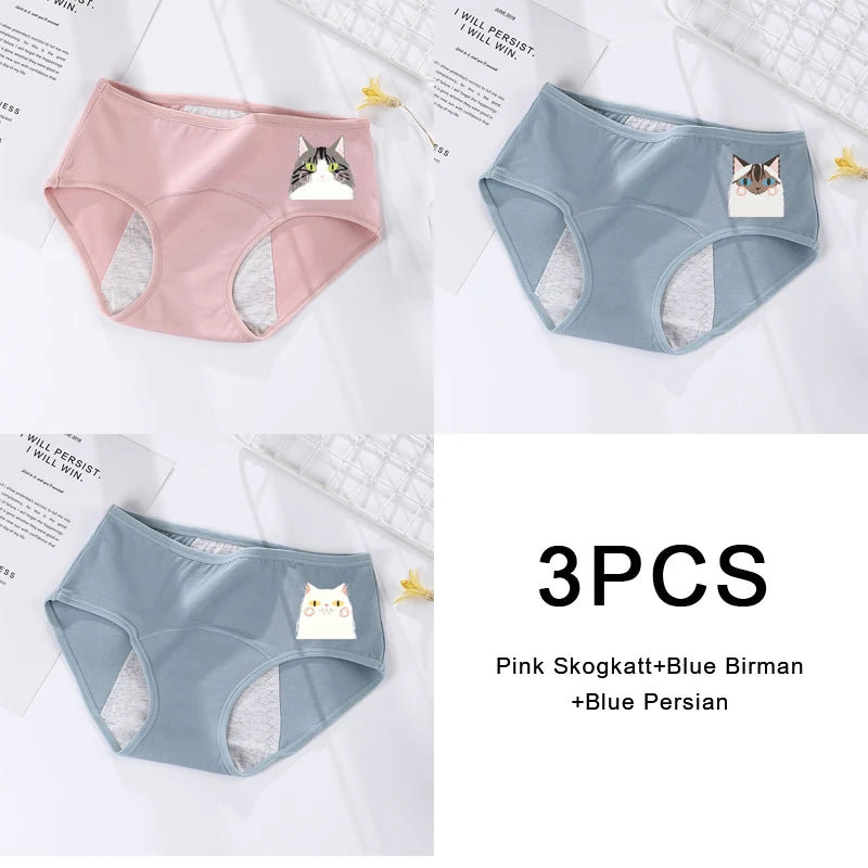 3-Pack Women's Menstrual & Postpartum Cotton Briefs – Leakproof, High Absorbency for Heavy Flow