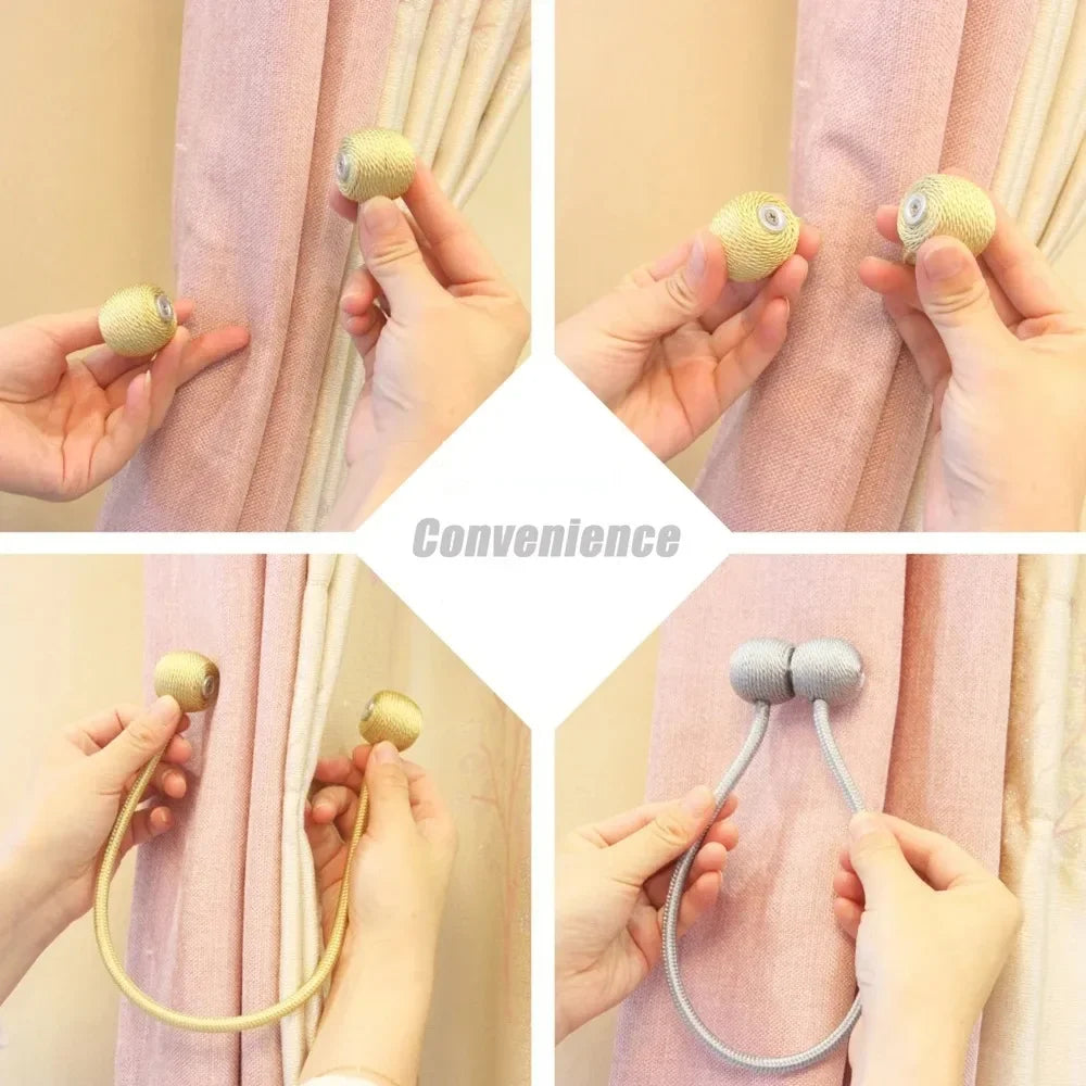 Magnetic Ball Curtain Tiebacks – 1/2/4-Pack, 47 cm (18.5 in) Polyester Magnetic Holdbacks for Curtains