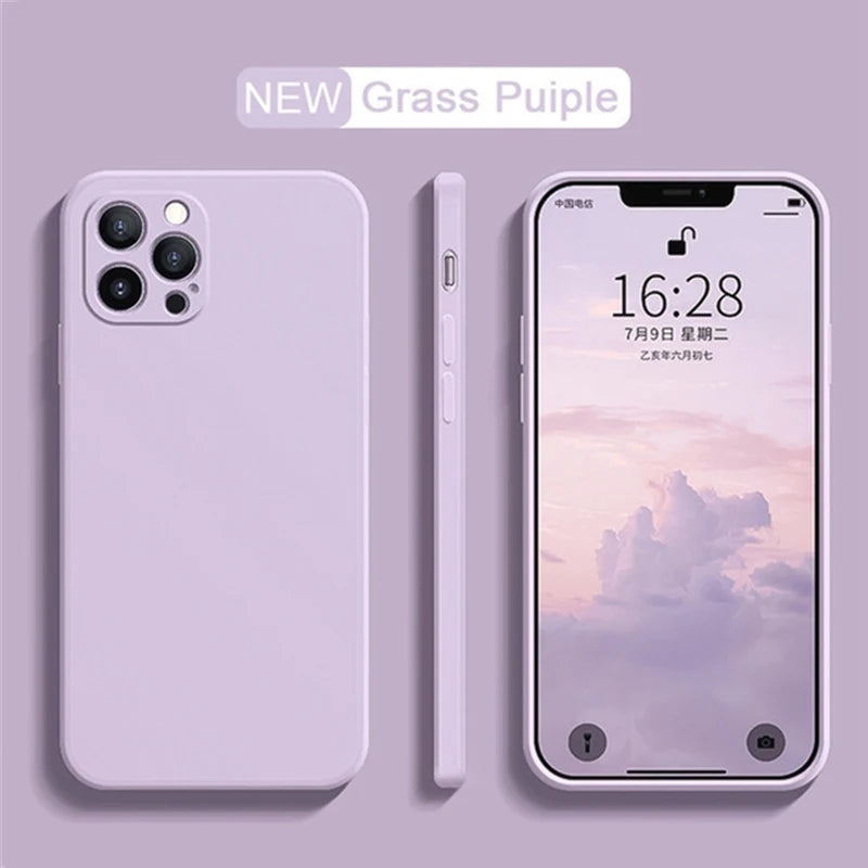 Liquid Silicone Shockproof Full-Coverage iPhone Case, Soft Back Cover, Anti-Scratch, Anti-Fingerprint, Non-Slip