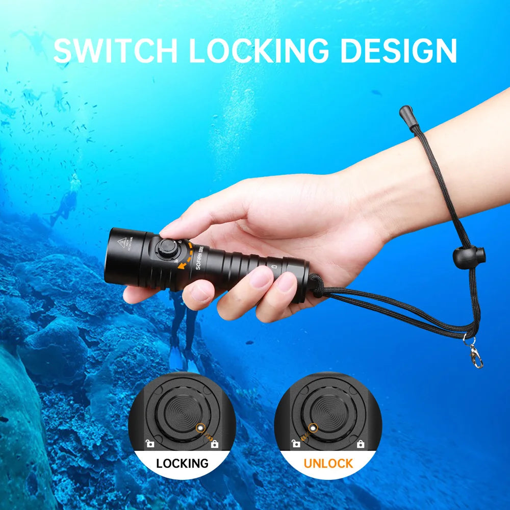Rechargeable 3200lm Diving Flashlight - IP68 Waterproof Scuba Torch Up to 100M (328ft)