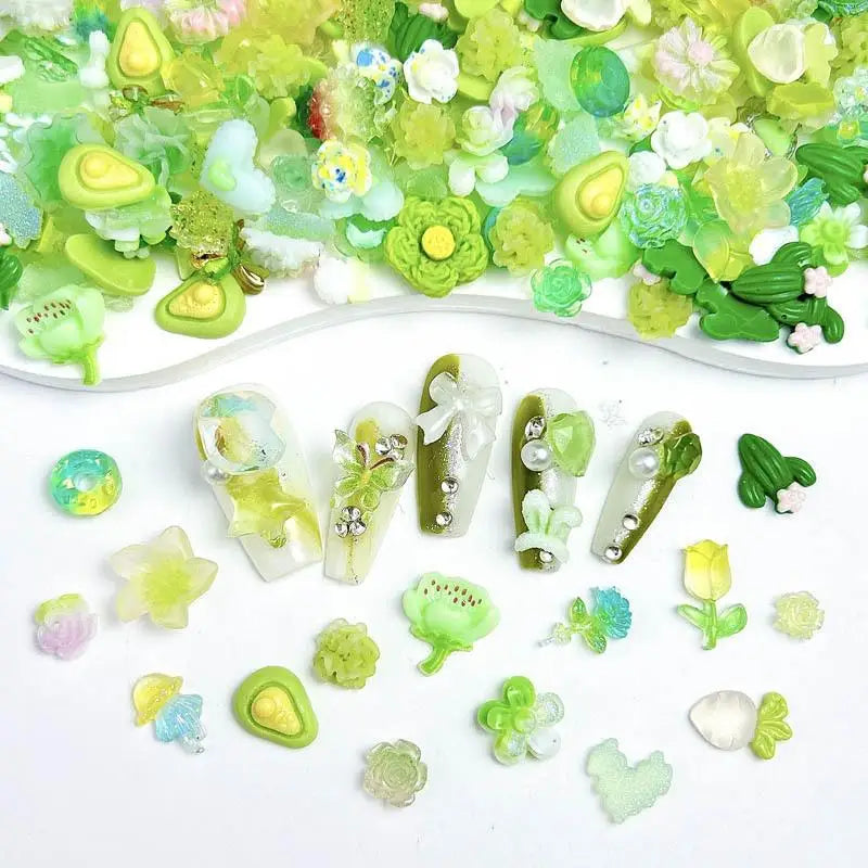 100-Pack Cute Cartoon 3D Resin Nail Charms Flower, Bow & Fruit Nail Art Decorations for Manicure & DIY Phone Case